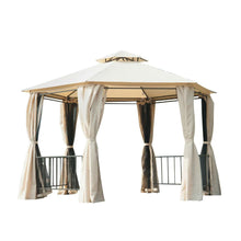 Load image into Gallery viewer, Outdoor Patio Hexagon Gazebo with Beige Canopy and Mesh Curtains