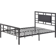 Load image into Gallery viewer, Full size Modern Classic Metal Platform Bed Frame with Black Upholstered Headboard