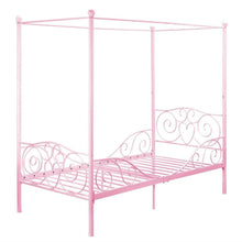 Load image into Gallery viewer, Twin size Sturdy Metal Canopy Bed in Pink