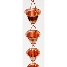 Load image into Gallery viewer, Solid 100% Copper 8-Foot Funnel Cup Rain Chain for Rain Gutter