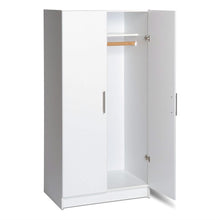 Load image into Gallery viewer, White 2-Door Wardrobe Cabinet with Hanging Rail and Storage Shelf