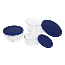 Load image into Gallery viewer, 6-Piece Round Glass Food Storage Set with Blue Lids - Made in USA