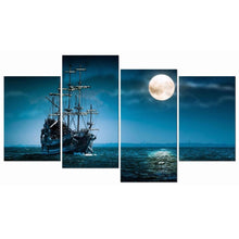 Load image into Gallery viewer, Full Moon Ocean Ship 4-Panel Seascape Framed Canvas Wall Art