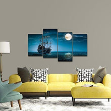 Load image into Gallery viewer, Full Moon Ocean Ship 4-Panel Seascape Framed Canvas Wall Art
