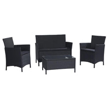 Load image into Gallery viewer, 4-Piece Patio Furniture Set in Outdoor Resin Wicker with Black Cushions