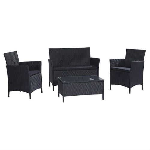 4-Piece Patio Furniture Set in Outdoor Resin Wicker with Black Cushions