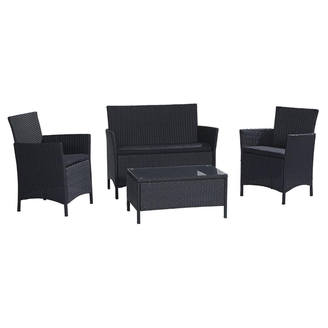 4-Piece Patio Furniture Set in Outdoor Resin Wicker with Black Cushions