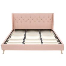 Load image into Gallery viewer, King size Pink Linen Upholstered Wingback Platform Bed Mid-Century Modern