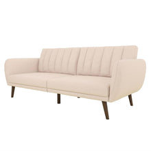 Load image into Gallery viewer, Pink Linen Upholstered Futon Sofa Bed with Mid-Century Style Wood Legs