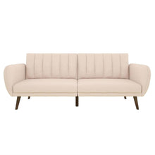 Load image into Gallery viewer, Pink Linen Upholstered Futon Sofa Bed with Mid-Century Style Wood Legs