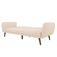 Load image into Gallery viewer, Pink Linen Upholstered Futon Sofa Bed with Mid-Century Style Wood Legs