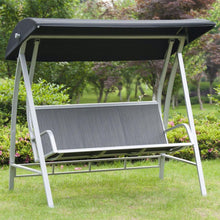 Load image into Gallery viewer, Durable Steel Frame 3-Seat Sling Canopy Swing in Grey for Outdoor Patio Porch