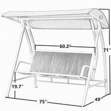 Load image into Gallery viewer, Durable Steel Frame 3-Seat Sling Canopy Swing in Grey for Outdoor Patio Porch