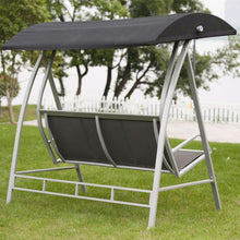 Load image into Gallery viewer, Durable Steel Frame 3-Seat Sling Canopy Swing in Grey for Outdoor Patio Porch
