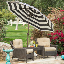 Load image into Gallery viewer, Stylish 9-Ft Market Patio Umbrella with Crank and Tilt in Dark Navy and White Stripe