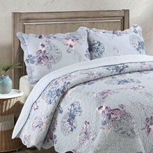 Load image into Gallery viewer, Queen size 3-Piece Cotton Quilt in Purple Floral Bird Pattern