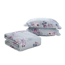 Load image into Gallery viewer, Queen size 3-Piece Cotton Quilt in Purple Floral Bird Pattern