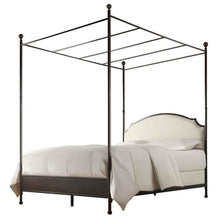 Load image into Gallery viewer, Queen size Metal Canopy Bed with White Cream Linen Upholstered Headboard