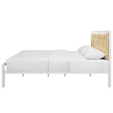 Load image into Gallery viewer, Queen size Contemporary White Metal Platform Bed with Champagne Button Tufted Headboard