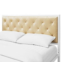 Load image into Gallery viewer, Queen size Contemporary White Metal Platform Bed with Champagne Button Tufted Headboard