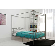 Load image into Gallery viewer, Full size Heavy Duty Metal Canopy Bed Frame in Pewter Finish