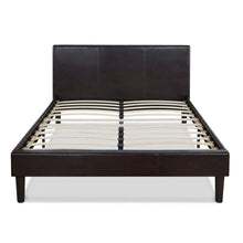 Load image into Gallery viewer, Queen size Modern Platform Bed with Dark Brown Upholstered Faux Leather Headboard
