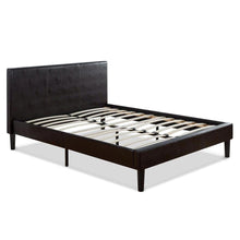 Load image into Gallery viewer, Queen size Modern Platform Bed with Dark Brown Upholstered Faux Leather Headboard