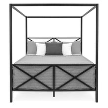 Load image into Gallery viewer, Queen size 4-Post Canopy Bed Frame in Black Metal Finish