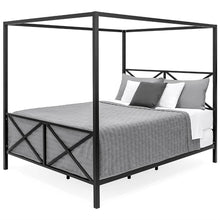 Load image into Gallery viewer, Queen size 4-Post Canopy Bed Frame in Black Metal Finish