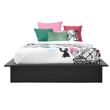 Load image into Gallery viewer, Queen size Modern Black Faux Leather Platform Bed Frame with Wood Mattress Support Slats
