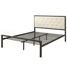 Load image into Gallery viewer, Queen size Modern Metal Platform Bed with Beige Button Tufted Headboard Upholstered