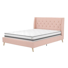Load image into Gallery viewer, Queen Pink Linen Upholstered Mid-Century Modern Platform Bed with Wingback Headboard