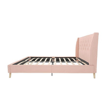 Load image into Gallery viewer, Queen Pink Linen Upholstered Mid-Century Modern Platform Bed with Wingback Headboard