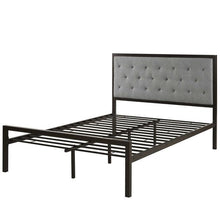 Load image into Gallery viewer, Queen size Contemporary Metal Platform Bed with Grey Upholstered Headboard