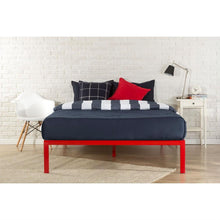 Load image into Gallery viewer, Queen Modern Red Metal Platform Bed Frame with Wooden Slats