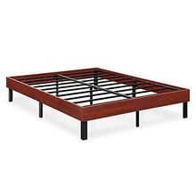Load image into Gallery viewer, Queen size Metal Slat Platform Bed Frame with Cherry Finish Wood Sides