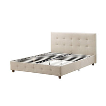 Load image into Gallery viewer, Queen Tan Linen Upholstered Platform Bed Frame with Button Tufted Headboard