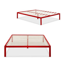 Load image into Gallery viewer, Queen size 14-inch High Modern Platform Bed with Red Metal Frame and Wood Slats