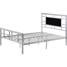 Load image into Gallery viewer, Queen Modern Classic Silver Metal Platform Bed Frame with Upholstered Headboard