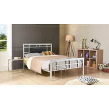 Load image into Gallery viewer, Queen Modern Classic Silver Metal Platform Bed Frame with Upholstered Headboard