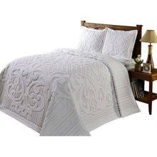 Load image into Gallery viewer, Queen size 3-piece 100-Percent Cotton Chenille Bedspread in White with Shams