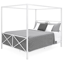 Load image into Gallery viewer, Queen size Modern Canopy Bed Frame in White Metal Finish
