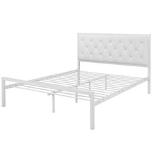 Load image into Gallery viewer, Queen size Modern White Metal Platform Bed with Upholstered Headboard
