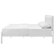 Load image into Gallery viewer, Queen size Modern White Metal Platform Bed with Upholstered Headboard