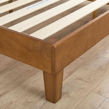 Load image into Gallery viewer, Queen Solid Wood Platform Bed Frame with Headboard in Medium Brown Finish