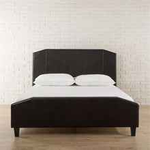 Load image into Gallery viewer, Queen size Espresso Faux Leather Upholstered Platform Bed with Headboard &amp; Footboard