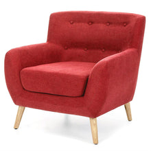 Load image into Gallery viewer, Red Linen Upholstered Armchair with Mid-Century Modern Classic Style Wood Legs