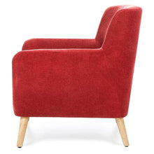 Load image into Gallery viewer, Red Linen Upholstered Armchair with Mid-Century Modern Classic Style Wood Legs