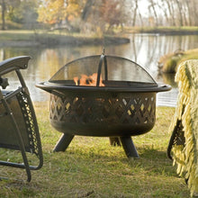 Load image into Gallery viewer, 36-inch Bronze Fire Pit with Grill Grate Spark Screen Cover and Poker