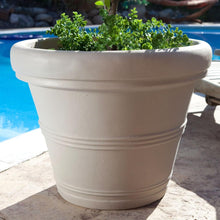 Load image into Gallery viewer, Round 26-inch Outdoor Patio Planter for Garden Plants or Small Tree in Weathered Concrete